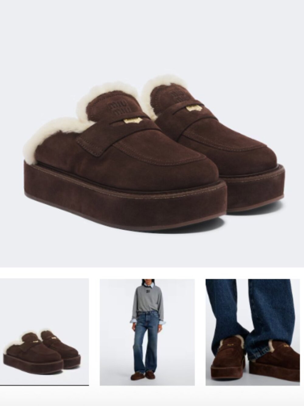 Miu Miu Shearling-lined suede platform mules 36 / US 6